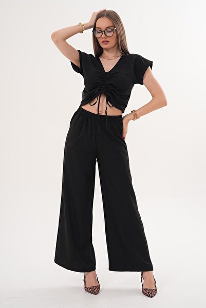 ŞİMAL Women's Drawstring Detailed Blouse and Pants Set - 260011