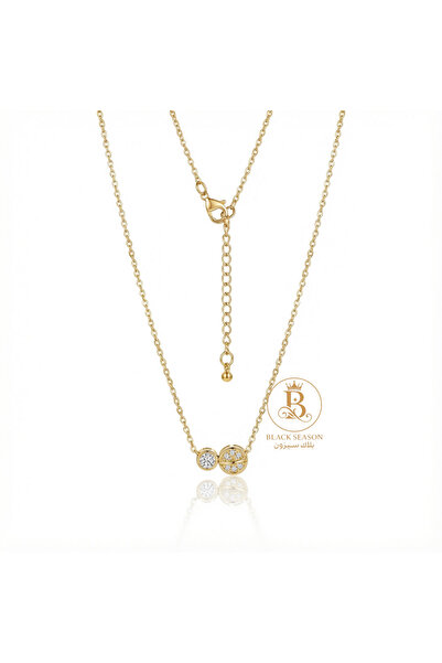 Black Season Solitaire necklace and gold glitter circle |
