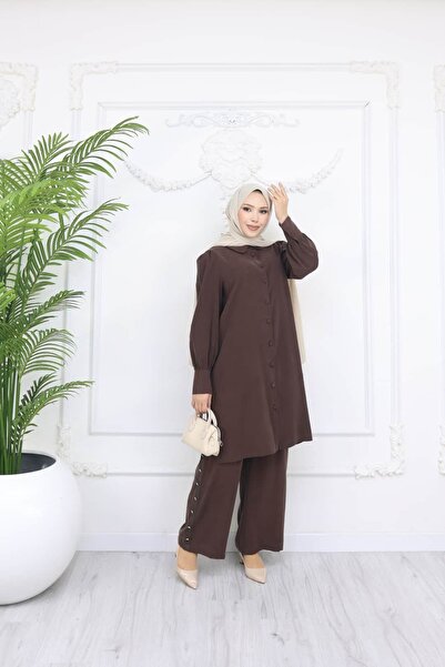 ankanoor Cupra Modal Buttoned Tunic Trouser Set Anka268668