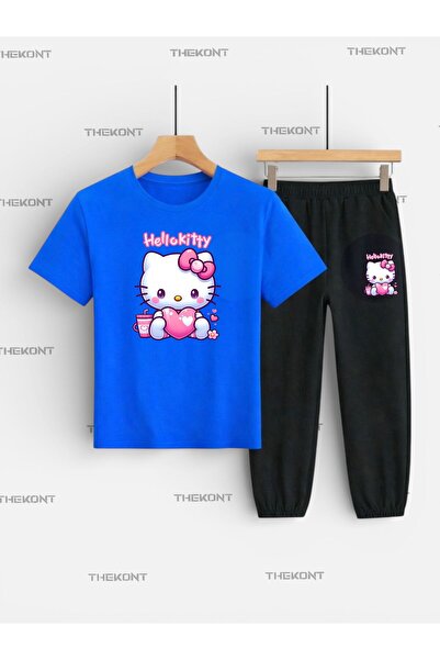 THEKONT HELLOKTY ДЕТСКИ КОМПЛЕКТ С ПЕЧАТ НА СЪРЦЕ НА ГЪРДИТЕ (ТЕНИСКА И ПАНТА...