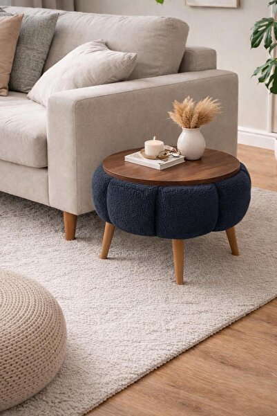 KOKİ DESİGN Papatya Wellsoft Antrasit Kumaş Kaplamalı Yuvarlak Çap 45 cm Yan ...