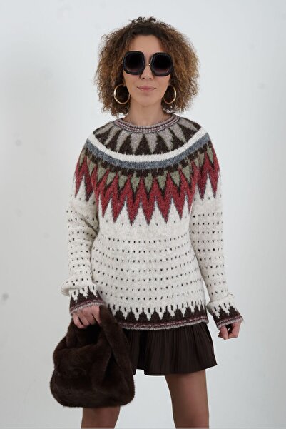 Zelish My Sister Ecru Nordic Patterned Sweater