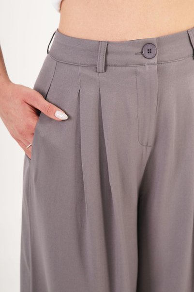 Hipo Trend Double Pleated High Waist Gray Palazzo Pants