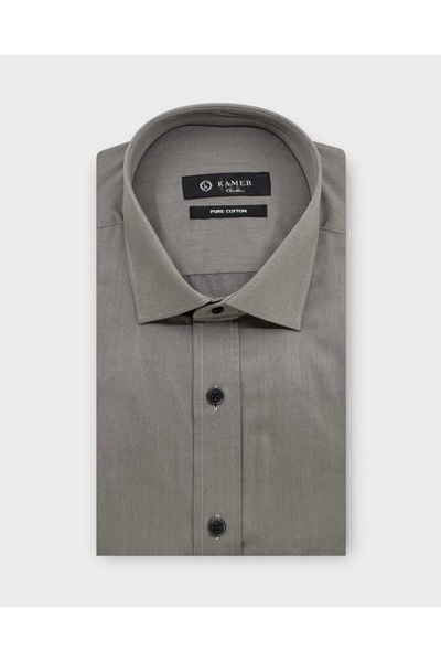 KAMER Regular Fit 100% Cotton Long Sleeve Classic Collar Solid Beige Shirt 3589E