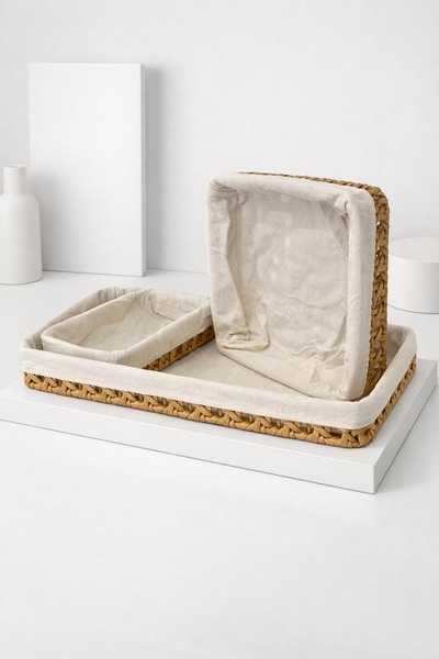 Tutku Home 3'lü Bezli Rattan Sepet Set