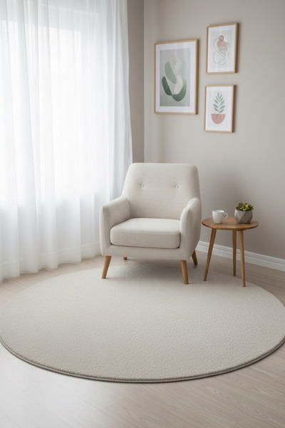 Colore Home Yuvarlak Daire Yıkanabilir Kaymaz Taban Krem Renk Peluş Post Halı