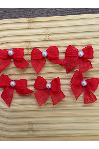 E Elmas Linen Ribbon Bow with Pearls 25 Pieces