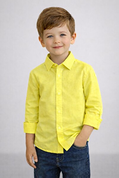 Nacar Erkek Çocuk 23 Nisan Gösteri Kolu Katlamalı Comfort Keten Gömlek