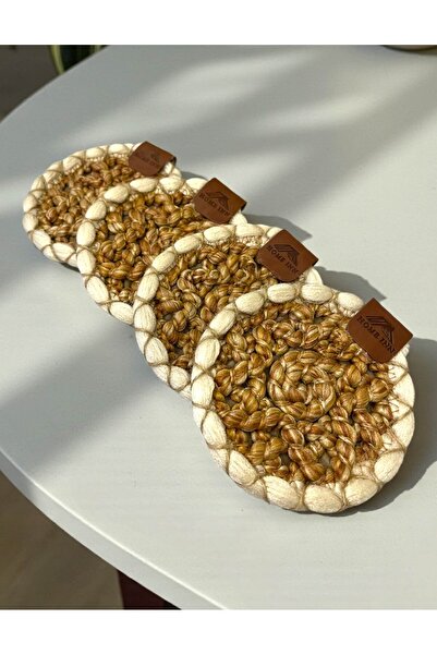 home inn Bohemian Decorative Coasters 4 Pieces - Knitted Model with White Edg...