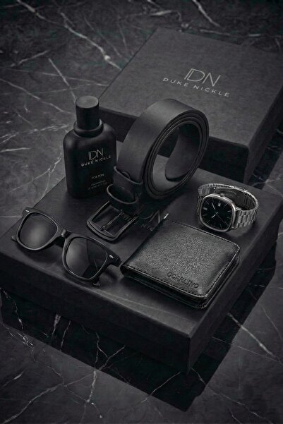 Duke Nickle Erkek Siyah Kadran Kol Saati Siyah Cüzdan Kemer Gözlük ve Parfüm ...