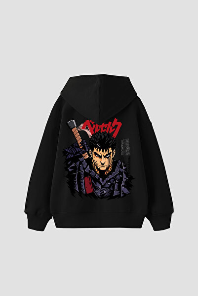 Bak Moda Μπέρσερκ Γκατς με τύπωμα oversized Ουνισέξ Μαύρο Φούτερ με Κουκούλα