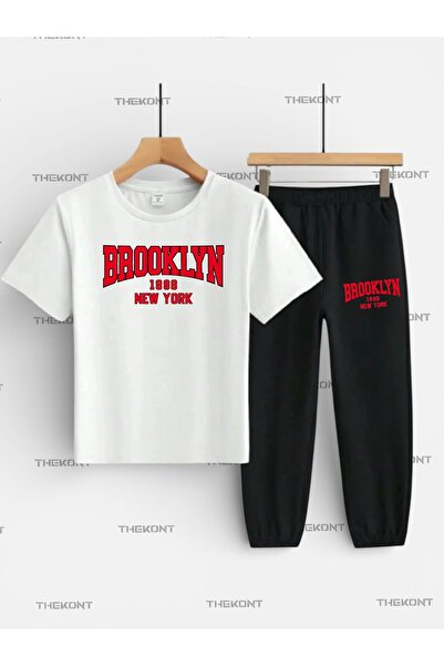 THEKONT SET PENTRU COPII ROȘU BROKLYN CU IMPRIMEU TEXT (TRIUNGLUȚ CU GĂRĂȘI -...