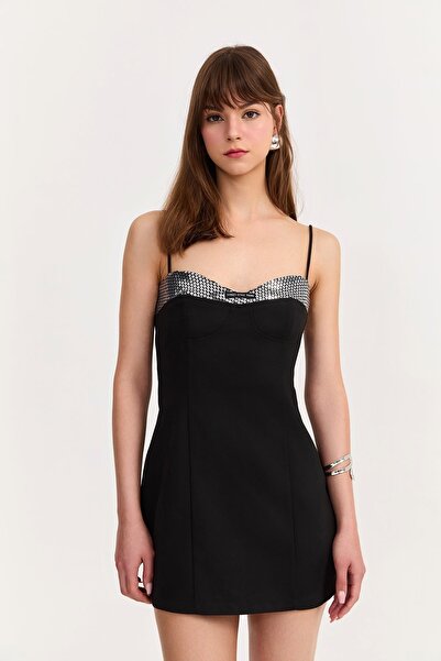 Quzu Дамска рокля с пайети 32022 Черна