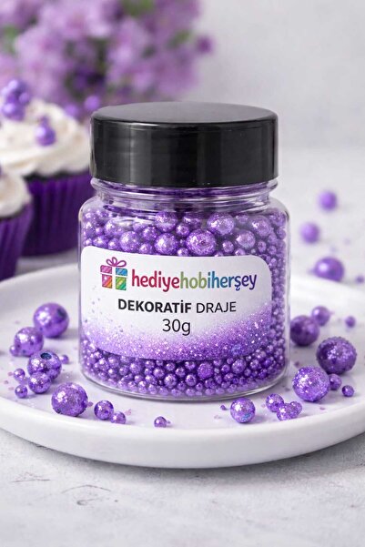 hediyehobihersey Yenilebilir Simli Pasta Süsü, Şekerleme,Mor Lila Pasta Şekeri