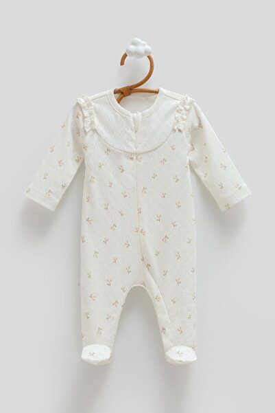 Caramell All Time Girl Jacquard Jumpsuit for 0-6 Months - Ecru