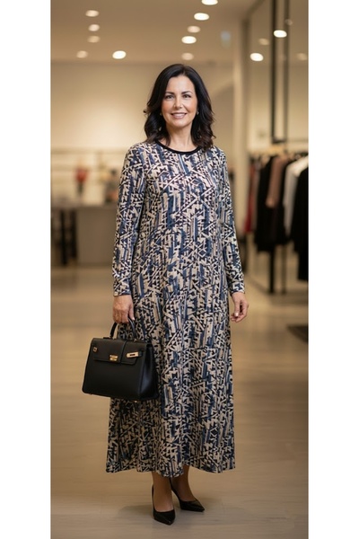 THEBEK Yumoş Velvet Suede Patterned Oversized Dress Blue Mix Pattern