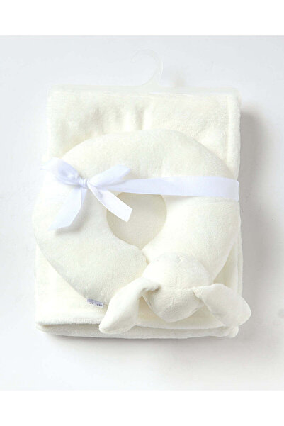 REDTAG طقم بطانية بيضاء ووسادة للرقبة (قطعتان)