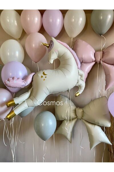 Çemrek Süs Parti Retro Unicorn Fiyonk Balon Demeti Seti 13 Parça