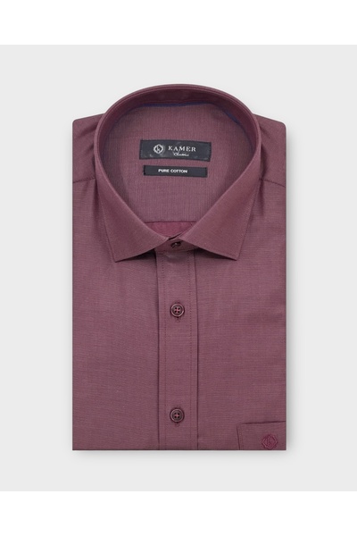 KAMER Regular Fit 100% Cotton Long Sleeve Classic Collar Solid Burgundy Shirt...