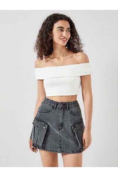 KENE JEANS Short Black Skirt with Cargo Pockets