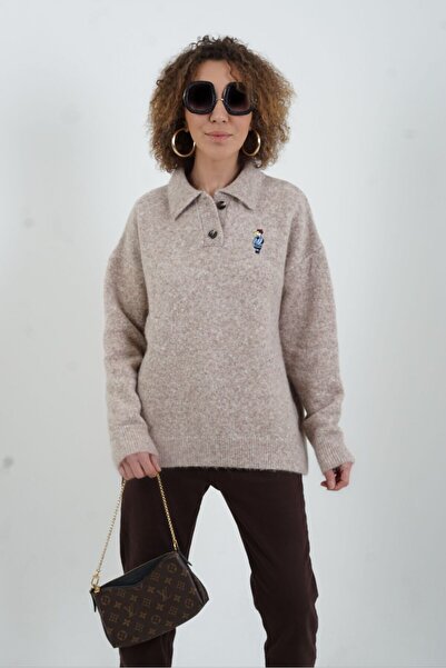 Zelish My Sister Mink polo neck embroidered sweater