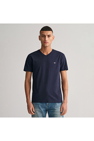 Gant Erkek Lacivert Slim Fit V Yaka T-Shirt