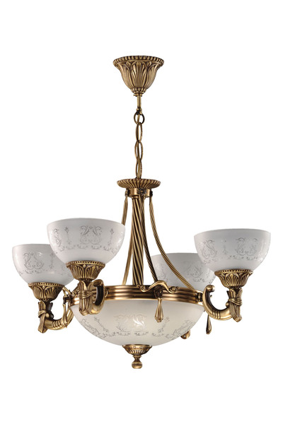 Avize çarşısı Armoni 4 kollu Cam Başlıklı, Eskitme Antik Renk Metal Gövde, Sa...