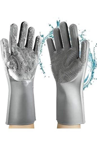 Generic زوج من قفازات تنظيف الأطباق السحرية الإسفنجية، فرشاة سيليكون قابلة لإ...