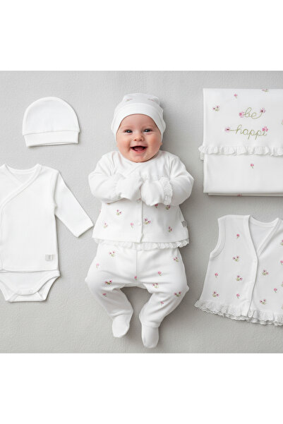 milay's life home collections طقم ملابس للأطفال من 0-3 أشهر مطرز بالزهور مصنو...