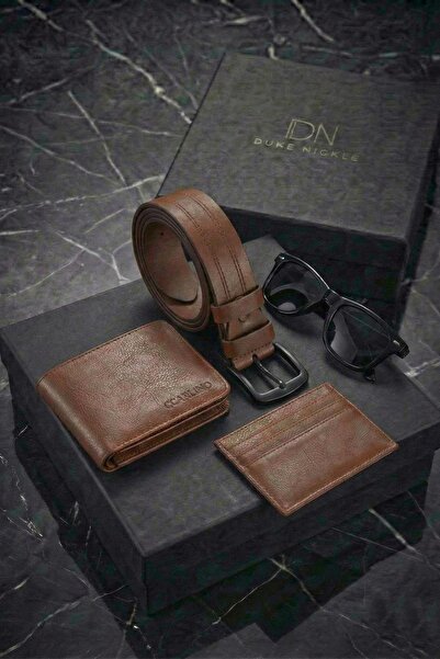 Duke Nickle Men's Brown Leather Wallet Card Holder Belt Sunglasses Boxed Gift...
