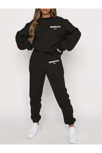 mercoledi Women's Printed Crew Neck Top Jogger Bottom Tracksuit Set Oversize