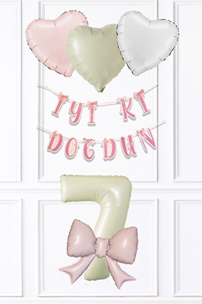 PEKSHOP Pink Bow Concept Birthday Balloon Set Set223