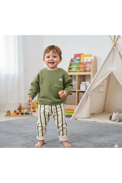 jumigo Pocket Detailed Sweat Striped Pants Top and Bottom Set