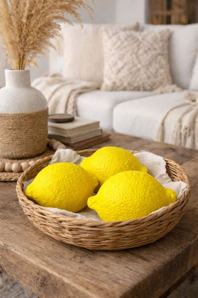 Mumperya Dekoratif Yapay Limon 3’lü Set – Bohem Salon & Mutfak Dekoru