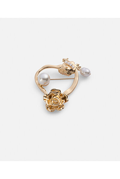 İpekyol Suni incili ve çiçekli metal broş