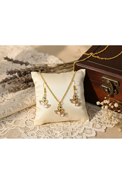 Shiklik 2-Piece Gold Color Zircon Stone Peacock Model Jewelry Set - 60 cm Nec...