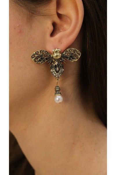 Jerie Renkli Taş Detaylı Arı Tasarım Küpe