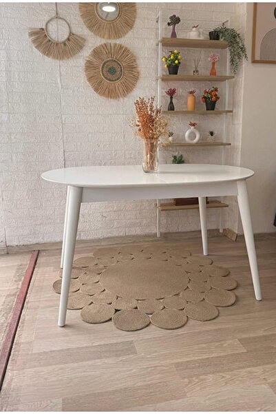 silla Pera Beyaz Ahşap Oval Açılır Masa (BOY 80 CM/EN 130 CM)