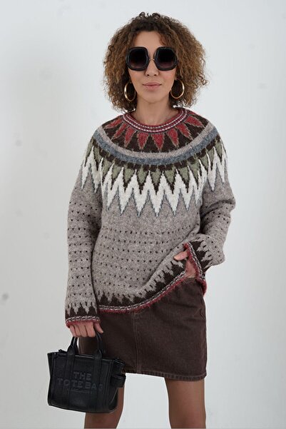 Zelish My Sister Mink Nordic Patterned Sweater