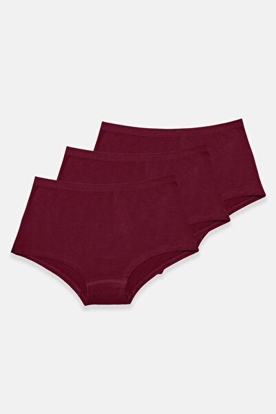Malabadi Women's Burgundy 3-Pack Wide-Rim Non-Marking Modal Panties 3m1906