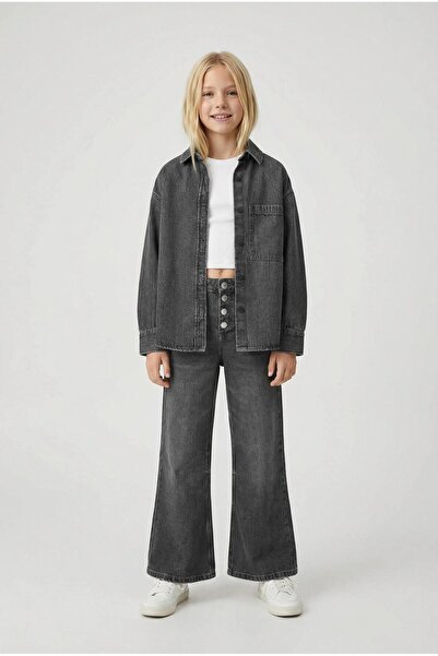 connemara Girl's Anthracite Denim Shirt and Spanish-Cut Trousers Set