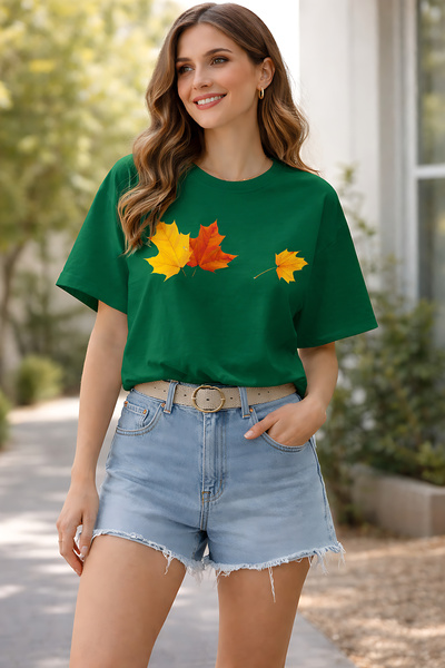 ArtYus Tricou unisex din bumbac cu imprimeu cu frunze de toamnă croi relaxat ...