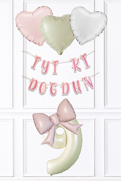 PEKSHOP Pink Bow Concept Birthday Balloon Set Set223