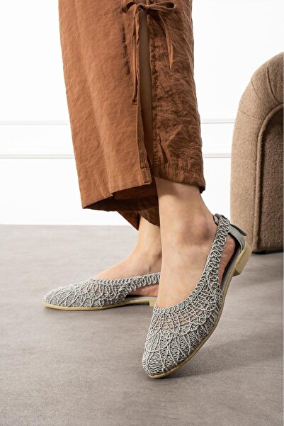 Beyond Γυναικεία Γκρι Πλεκτά Παπούτσια Μπαλαρίνας με Ανοιχτή Πλάτη και Φιόγκο...