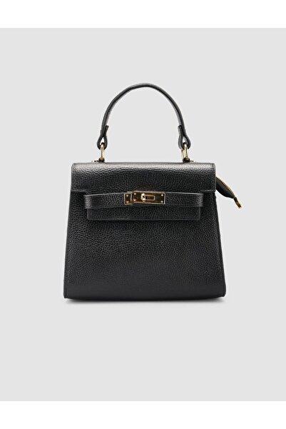 Cabani Genuine Leather Black Women's Bag with Lock Detail and Strap