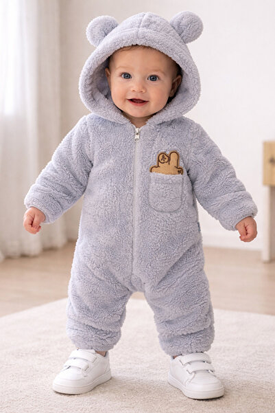 Chicsy Baby Kışlık tatlı Bebek Peluş Tulum Kapüşonlu Ayıcık Kulaklı Fermuarlı...