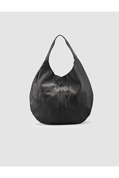 Cabani حقيبة كتف نسائية من الجلد الطبيعي باللون الأسود قصة فضفاضة