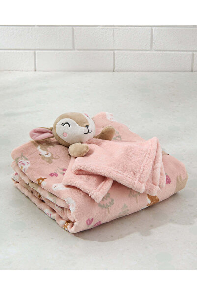 REDTAG بطانية وردية فاتحة من طبقتين مع مناشف صغيرة