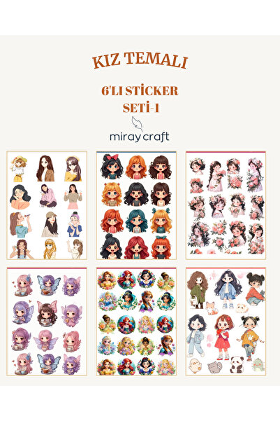 MirayDesign Girl-Themed 6-Page Sticker Set – Journal & Planner (12×17 cm)