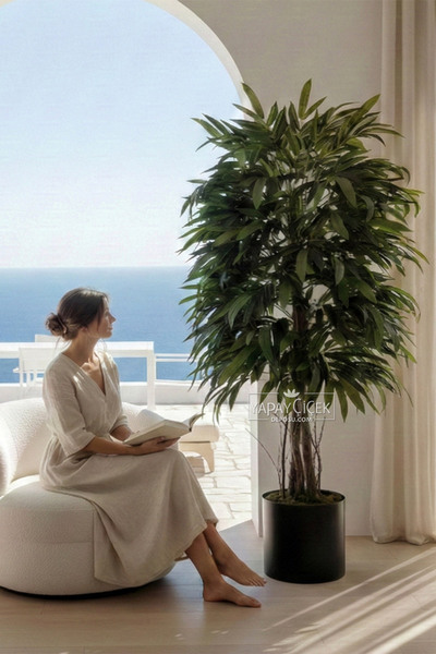 Yapay Çiçek Deposu Metal Saksıda Yapay Mango Ağacı 180 cm